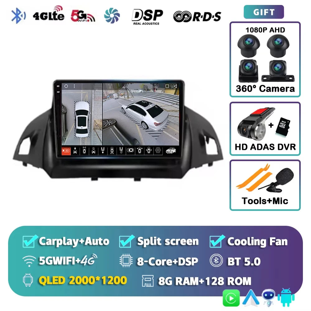 For Ford Kuga 2 Escape 3 2012 - 2019 Android 15 Car Radio Multimidia Video Player WIFI+4G 2din Navigation GPS Head Unit Stereo