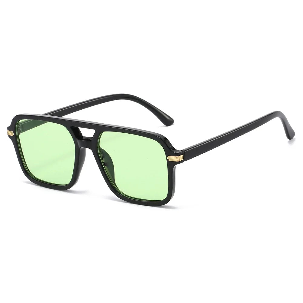 JNPCXI New Vintage Double Bridges Square Sunglasses Women Fashion Blue Green Shades UV400 Men Trending Rivets Sun Glasses