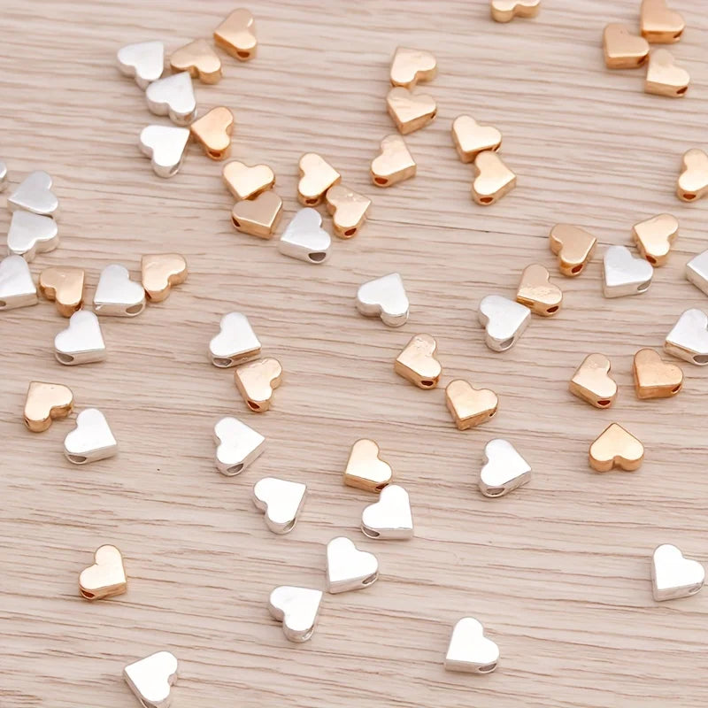 30Pcs Small Silver Gold Color Heart Beads for Jewelry Making DIY Handmade Necklace Bracelet Accessories