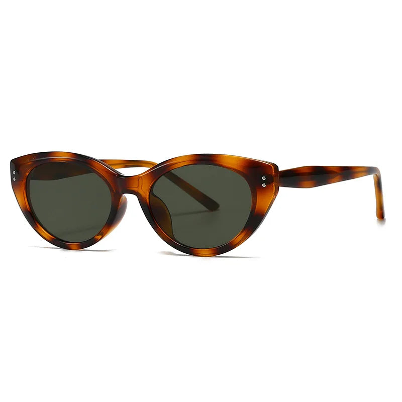 JNPCXI Fashion Cat Eye Jelly Color Women Sunglasses Shades UV400 Fashion Green Gradient Men Punk Rivets Sun Glasses