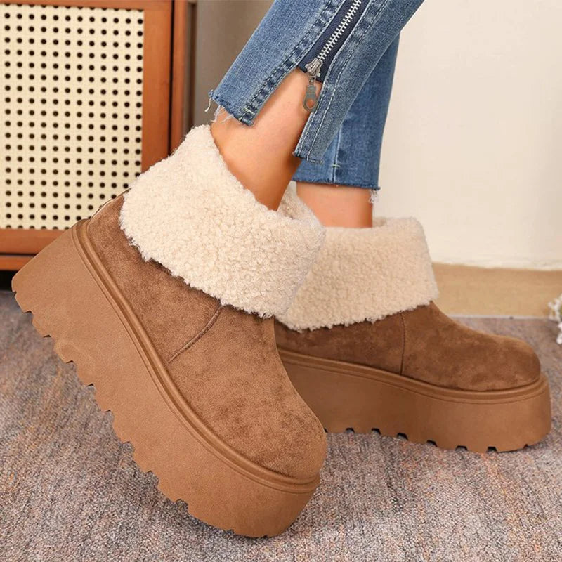 Fashion Slip On Camel Snow Boots Women 2025 Winter Short Plush Thick Warm Ankle Boots Woman Chunky Platform Booties Mujer