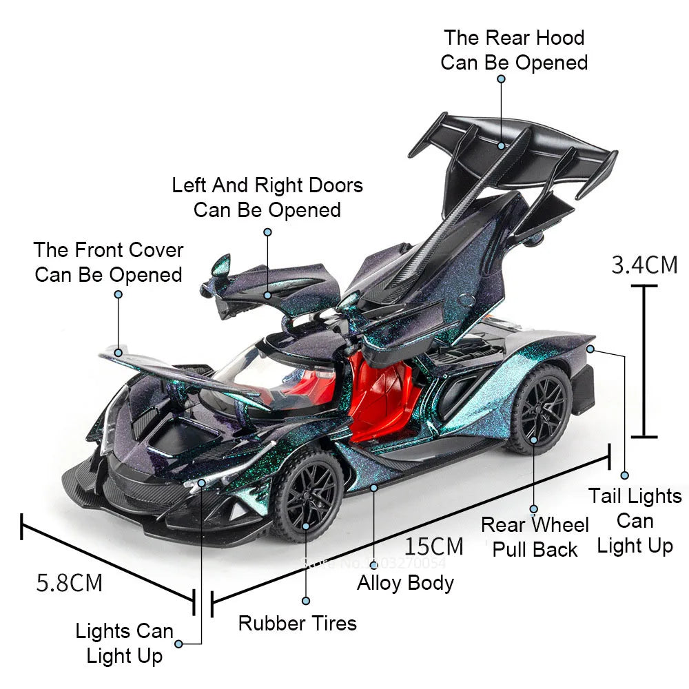 1:32 Apollo IE EVO Alloy Model Toy Diecast Car Doors Opened Sound Light Pull Back Miniature Rubber Tires Cars Kid Christmas Gift