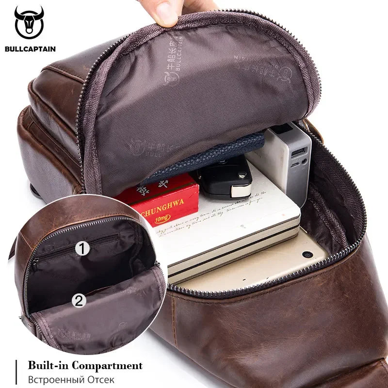 BULLCAPTAIN Genuine Leather Chest Back Pack Chest Bag Men Fashion Messenger Bag's Multifunctional Card Bages Mobile Phone Bags