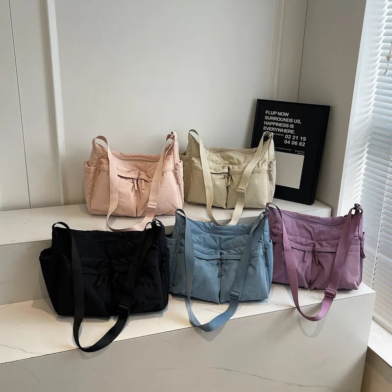 Purple Casual Work Style Waterproof Nylon Crossbody Shoulder Bag Large Capacity