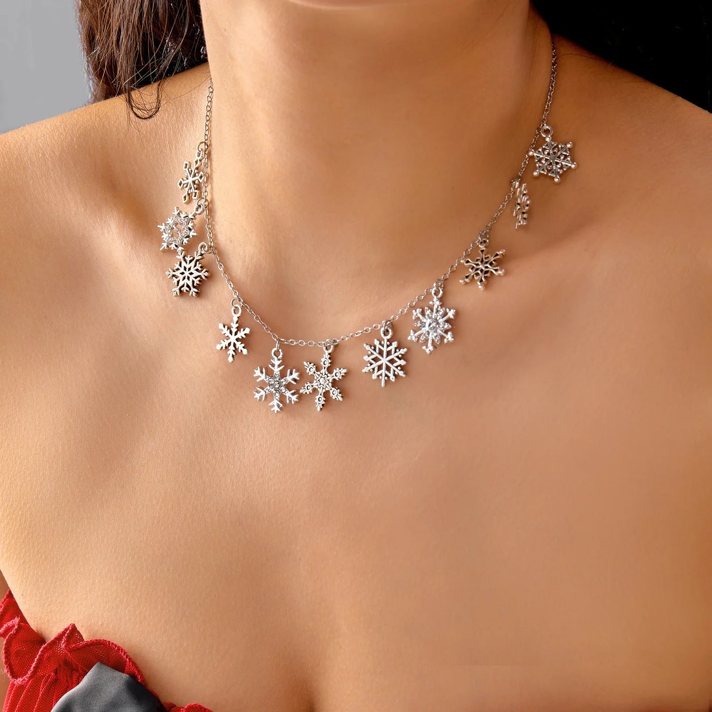 Trendy Christmas Tree Bell Snowflake Pendant Necklaces for Women Cartoon Elk Snowman Charm Bracelets Festival Party Jewelry Sets