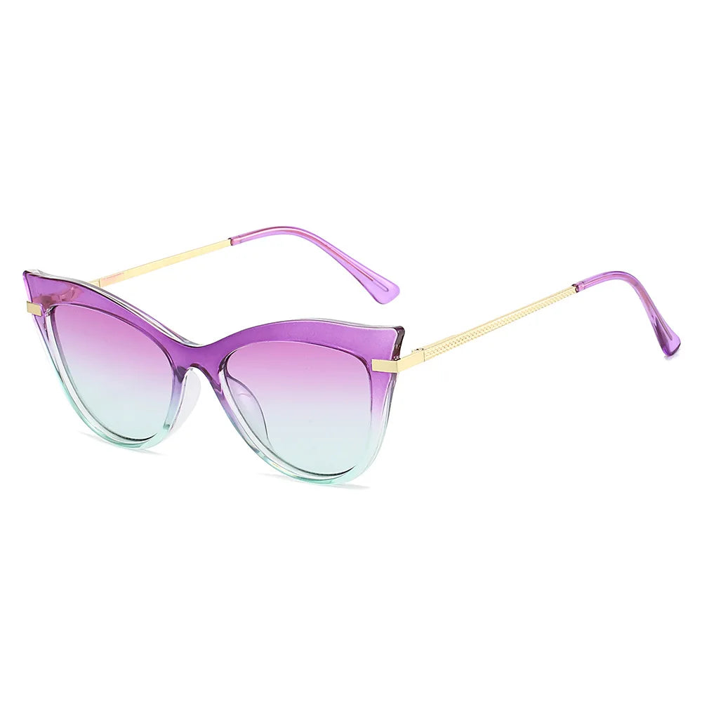 JNPCXI New Cat Eye Double Color Sunglasses Women Fashion Gradient Shades UV400 Eyeglass Frame Men