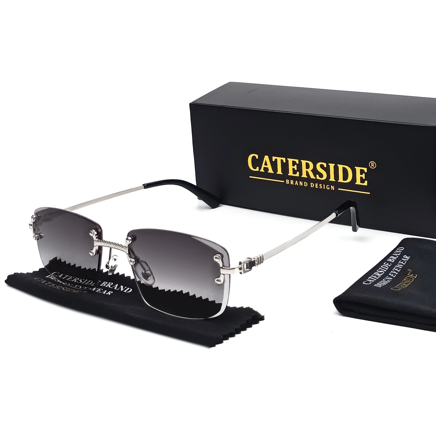 CATERSIDE Blue Gradient Lens Copper Sunglasses Men Women Luxury Designer Rimless Small Square Sun Glasses For Men 2022 Framless