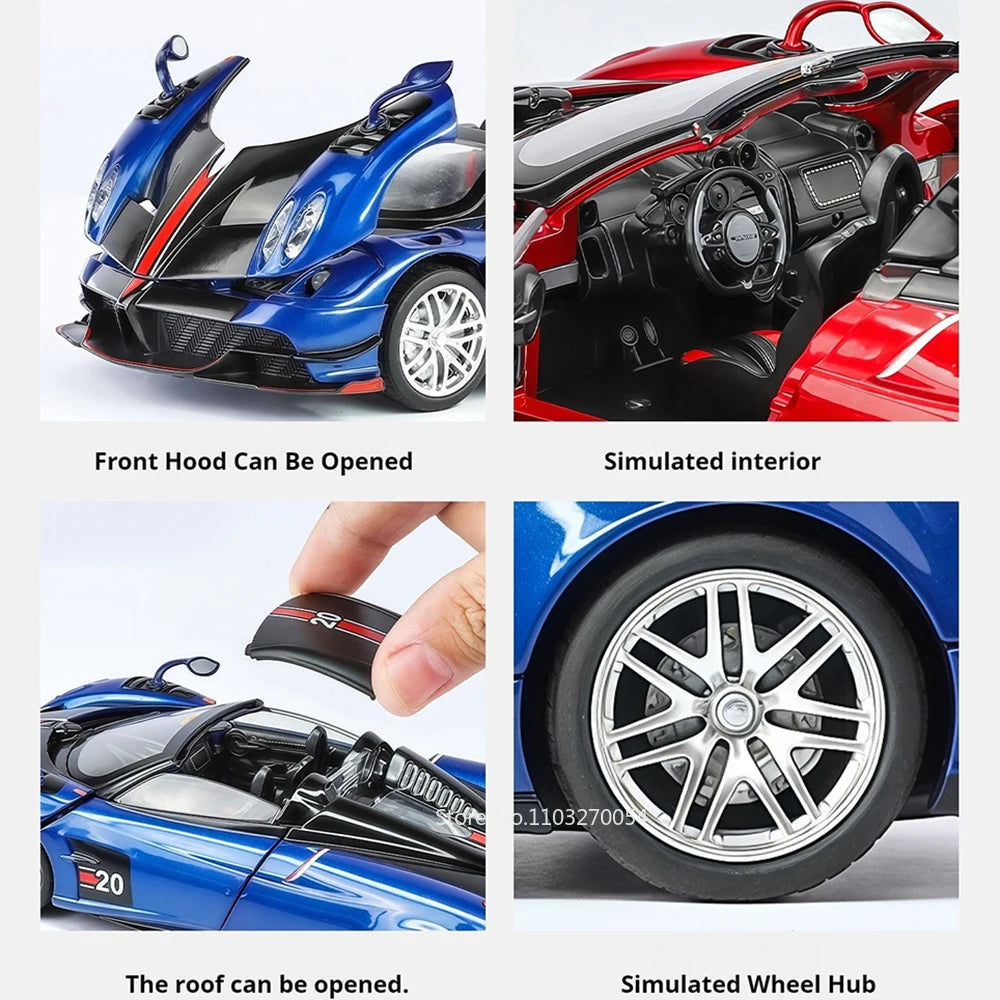 1:32 Pagani Huayra BC HP Diecast Alloy Sports Cars Model Toys with Sound Light Pull Back Doors Opened Vehice Boy Christmas Gifts
