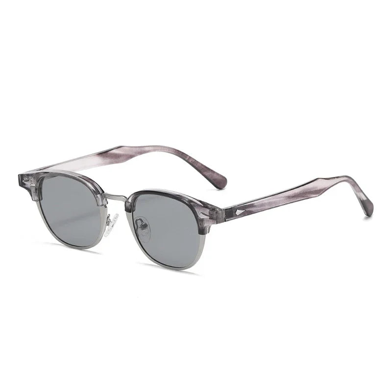 JNPCXI New Retro Classic Semi-Metal Oval Women Sunglasses Fashion Punk Men Rivets Shades UV400 Sun Glasses