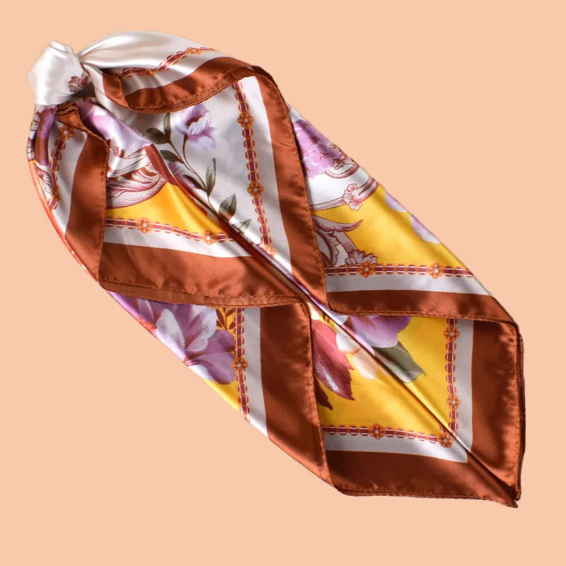 1PC Floral Print Satin Square Scarf Women's Hair Accessory Spring New Style Versatile Belt Bag Decoration Silk Headscarf