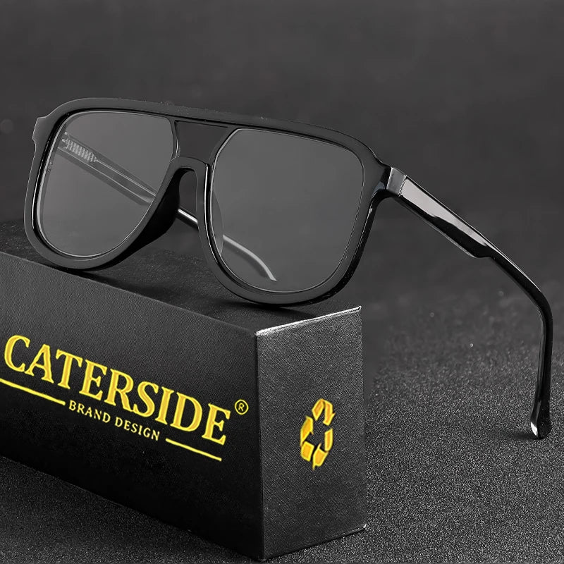 CATERSIDE Anti Blue Light Glasses for Men Retro Large TR+Metal Frame Women Eyeglass Flat Top Double Bridge Punk Brand Eyewear