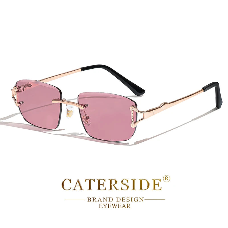 CATERSIDE New Retro Rimless Sunglasses Men's Rectangular Personalized Brand Design Sun Glasses Women Party Festival Eyewear Gift