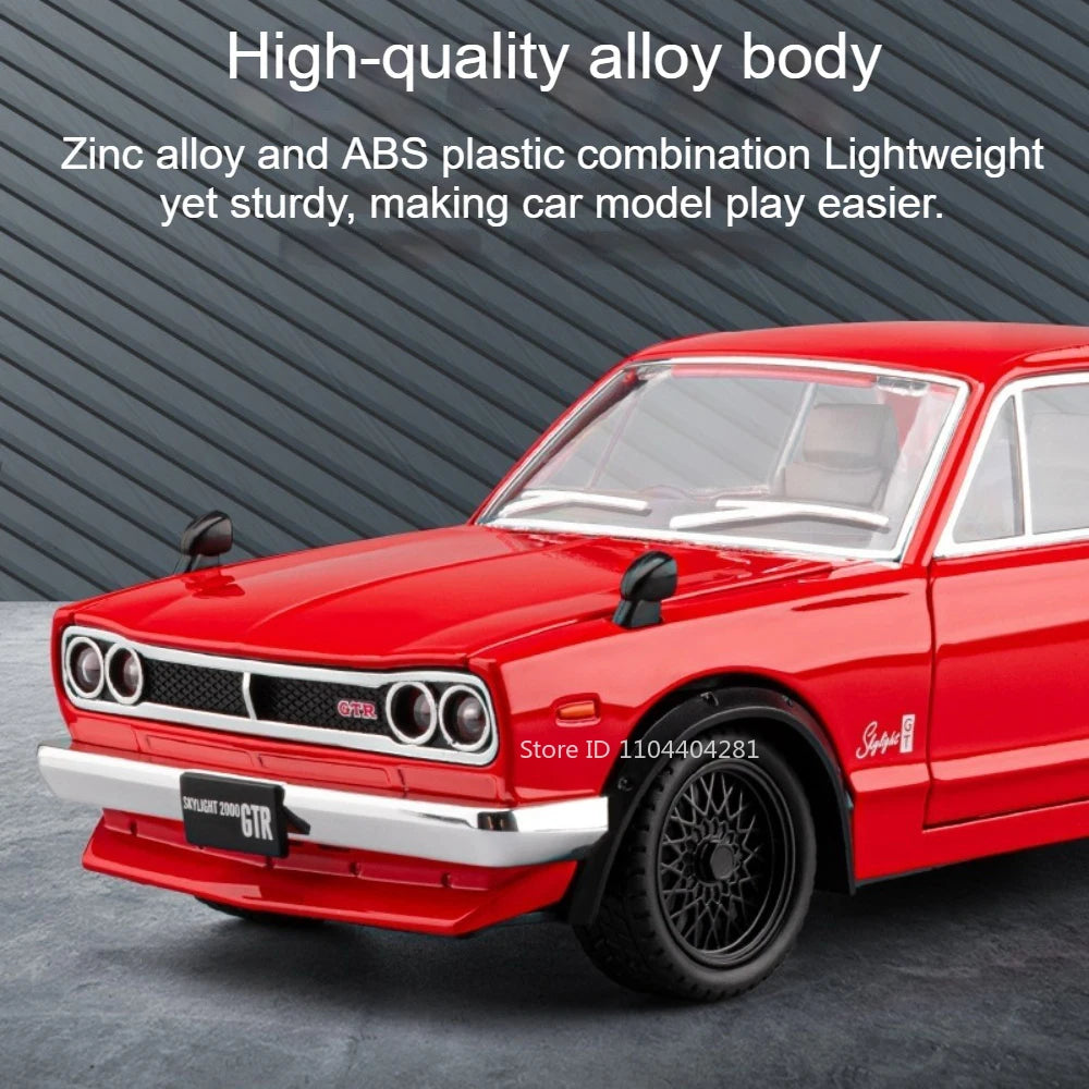 1:24 Skyline GTR R34 Car Model Alloy Diecast Toy Doors Opened Front Wheel Steering Sound Light Pull Back Cars Boys' Collectibles