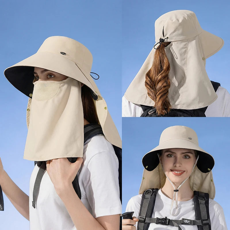 6184-New spring and summer women's outdoor cycling detachable face mask sun hat withwidebrim,shawl-likeheadcover, neck protector