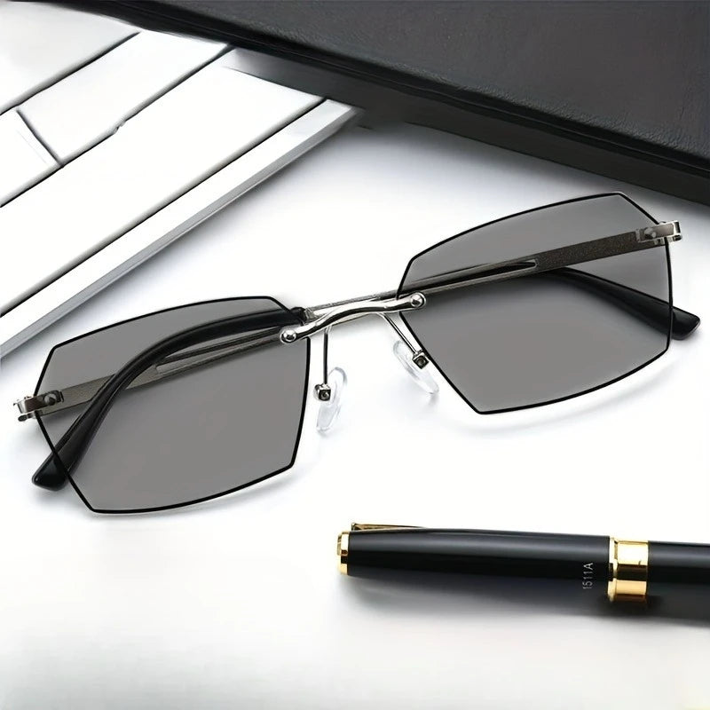 Fashionable Business Style Color Changing Reading Glasses with Hexagonal Frame Design, High-definition and Durable Glasses