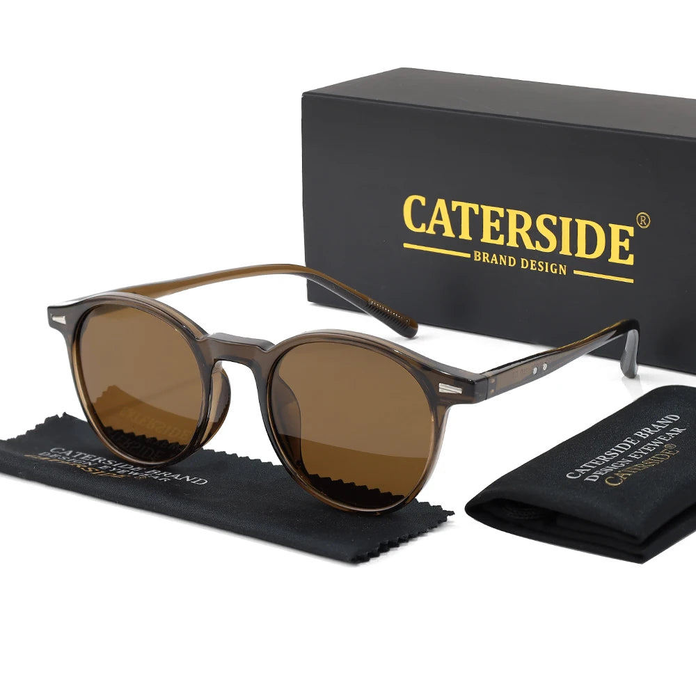 CATERSIDE Men's Fashion Polarized Sunglasses Round Frame Design TAC Lens Sun Glasses Women Outdoor Driving Travel Eyewear UV400
