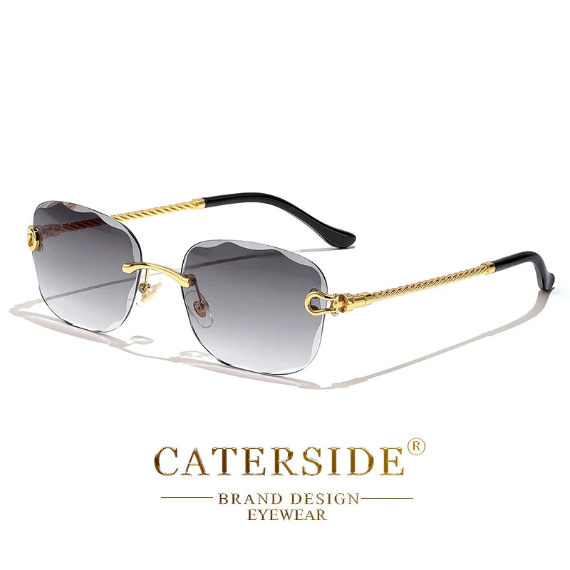 CATERSIDE Retro Sunglasses Men Brand Designer Rimless Gradient Lens Women Sun Glasses Shades Ladies Fashion Party Eyeglasses