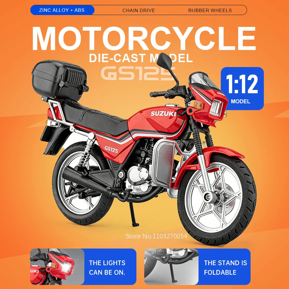 1:12 SUZUKI GS125 Hayabusa Miniature Motorcycle Diecast Alloy Model Toys Car Front Wheel Steering Motorbike Boy's Birthday Gifts