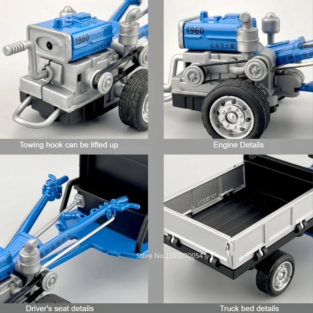 1:32 Agricultural Walking Tractor Diecast Car Alloy Model Toys with Sound Light Front Steering Rubber Tire Vehcie Children Gifts