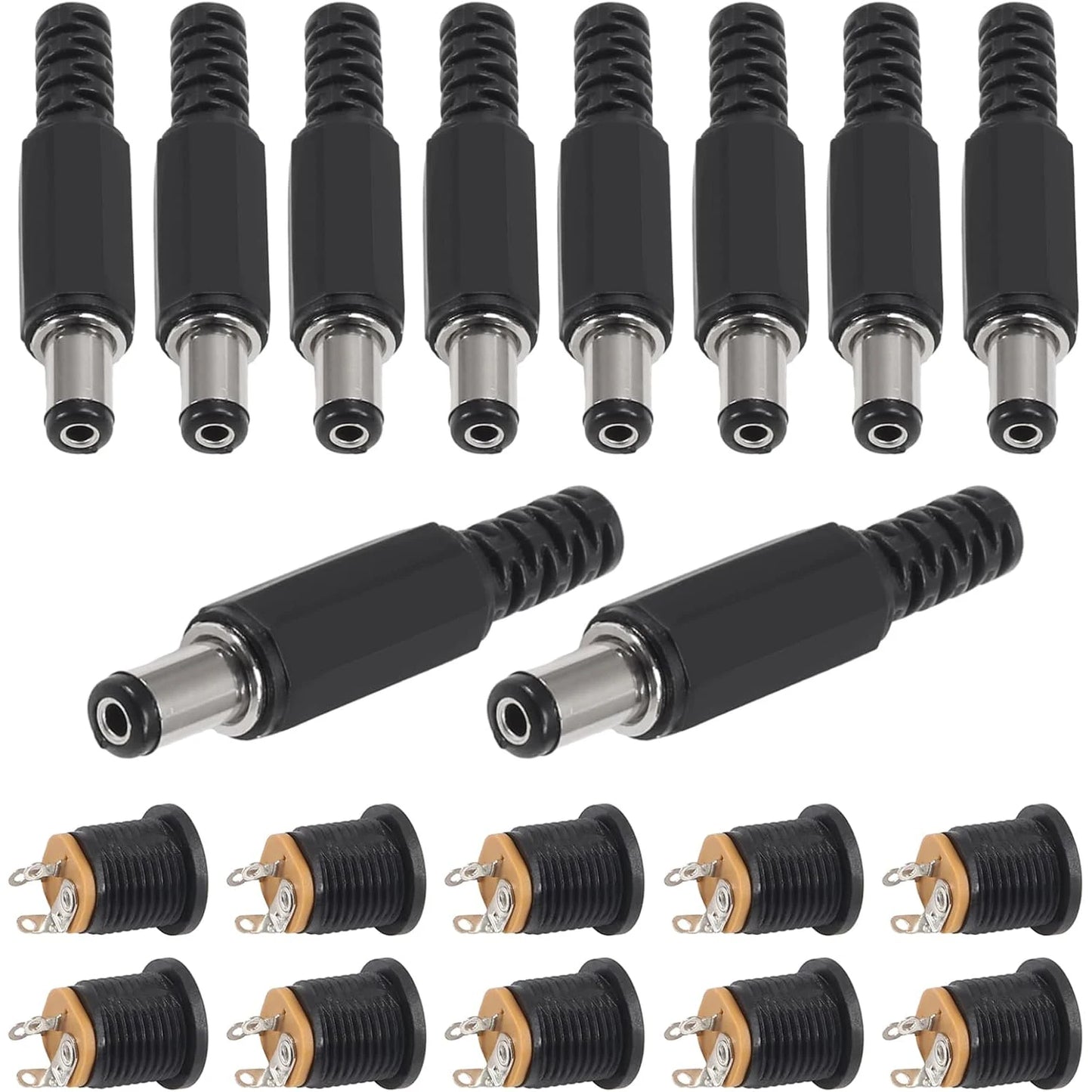 20Pair 12V 3A 5.5x2.1mm DC Power Male Plugs Connector DC Power Socket Female Jack Screw Nut Panel Mount Adapter 5.5 * 2.1mm
