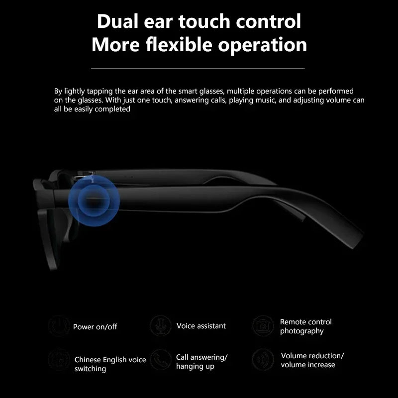 Lenovo Smart Glasses Remote Control Touch Photo Camera Adults Sunglasses Translator Voice Assistant Wireless Bluetooth Glasses