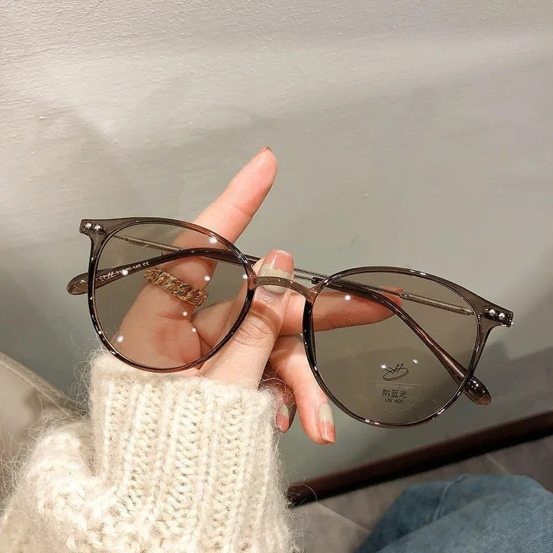 Photochromic Anti Radiation Eyeglasses For Women Transition Metal Frame Shades UV400 Eyewear Replaceable Lens