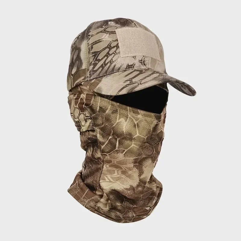 Camo Baseball Cap with Balaclava Outdoor Sun Hat Breathable Hiking Fishing Hats