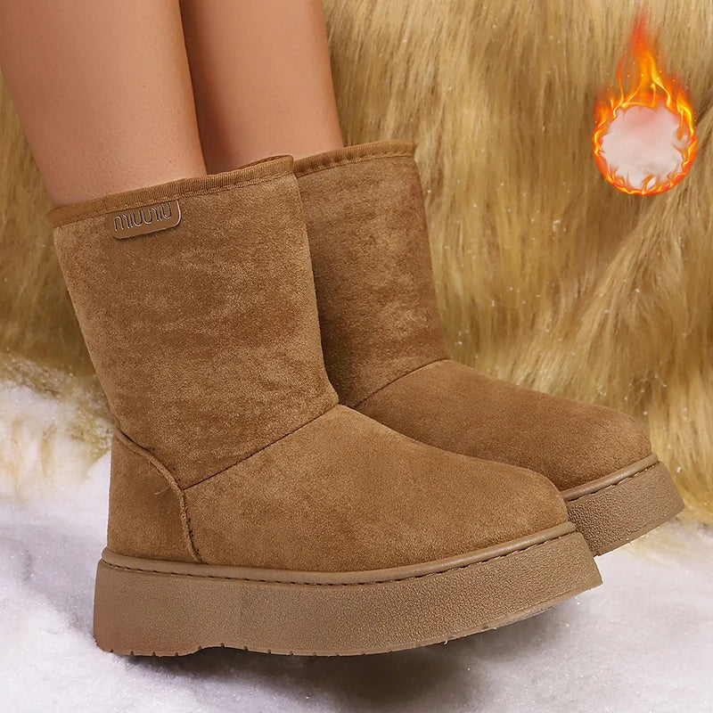 Faux Suede Winter Snow Boots Women Plus Size 42 Warm Fleece Lining Ankle Boots Woman Thick Sole Non Slip Cotton Padded Shoes