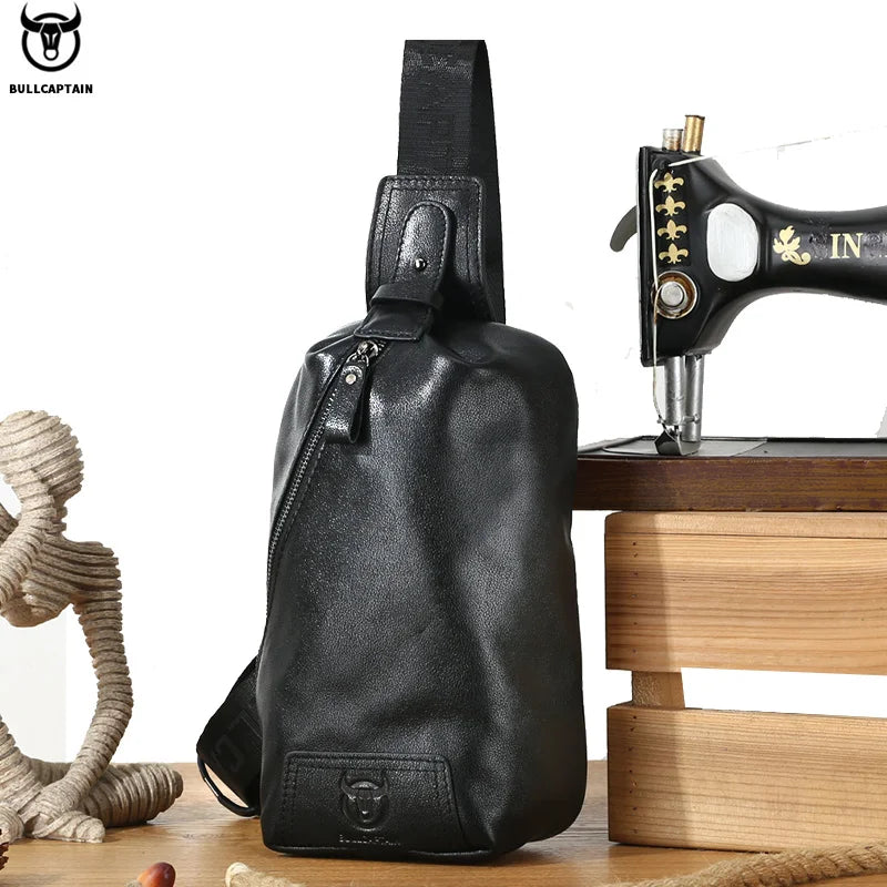 BULLCAPTAIN Chest Bag For Men Male Crossbody Bages Summer Short-Distance Chest Bag's Leather Bags Casual Business Chest Pack