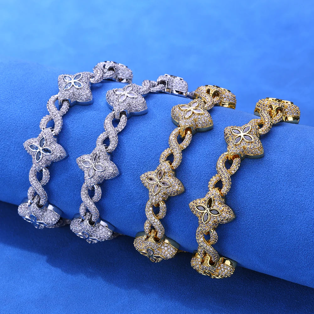 Iced Out Colorful Diamond Cuban Necklace Hip Hop 8mm Infinite Flower Cuban Chain