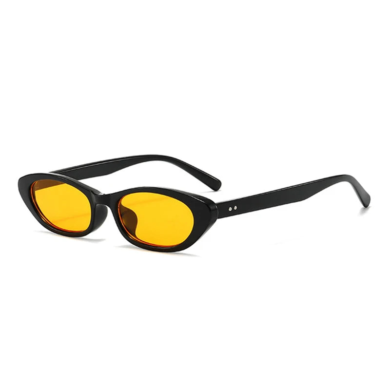 JNPCXI New Ins Popular Fashion Small Oval Sunglasses Women Retro Rivets Punk Cat Eye Candy Color Men Trending Sun Glasses