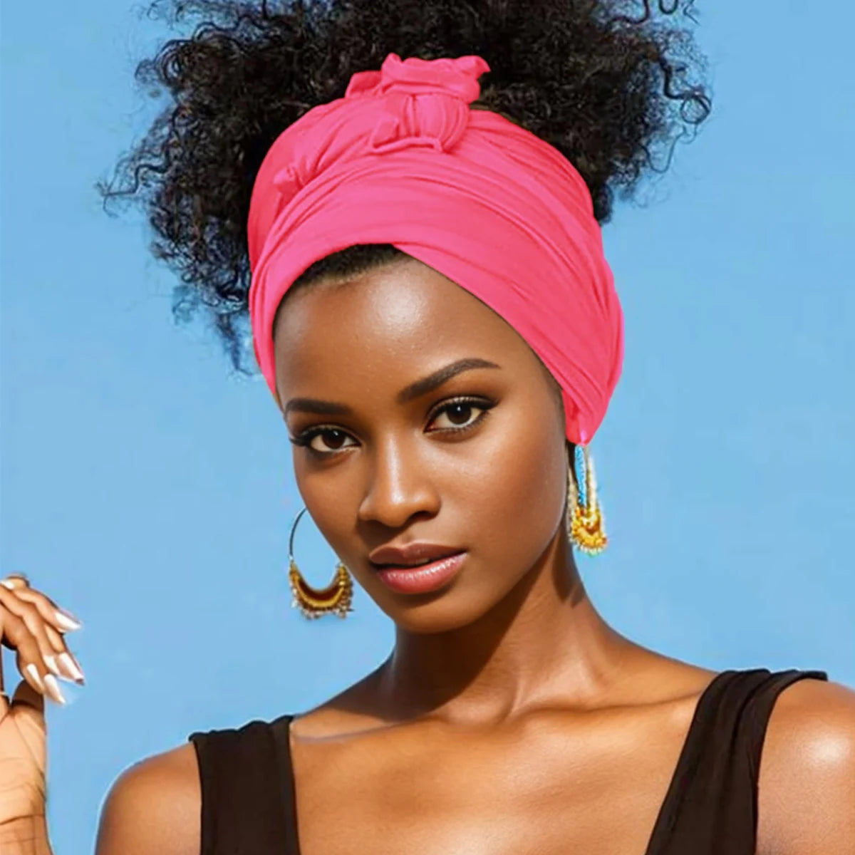 Extr-Long stretch jersey turban african solid color super soft breathable headband