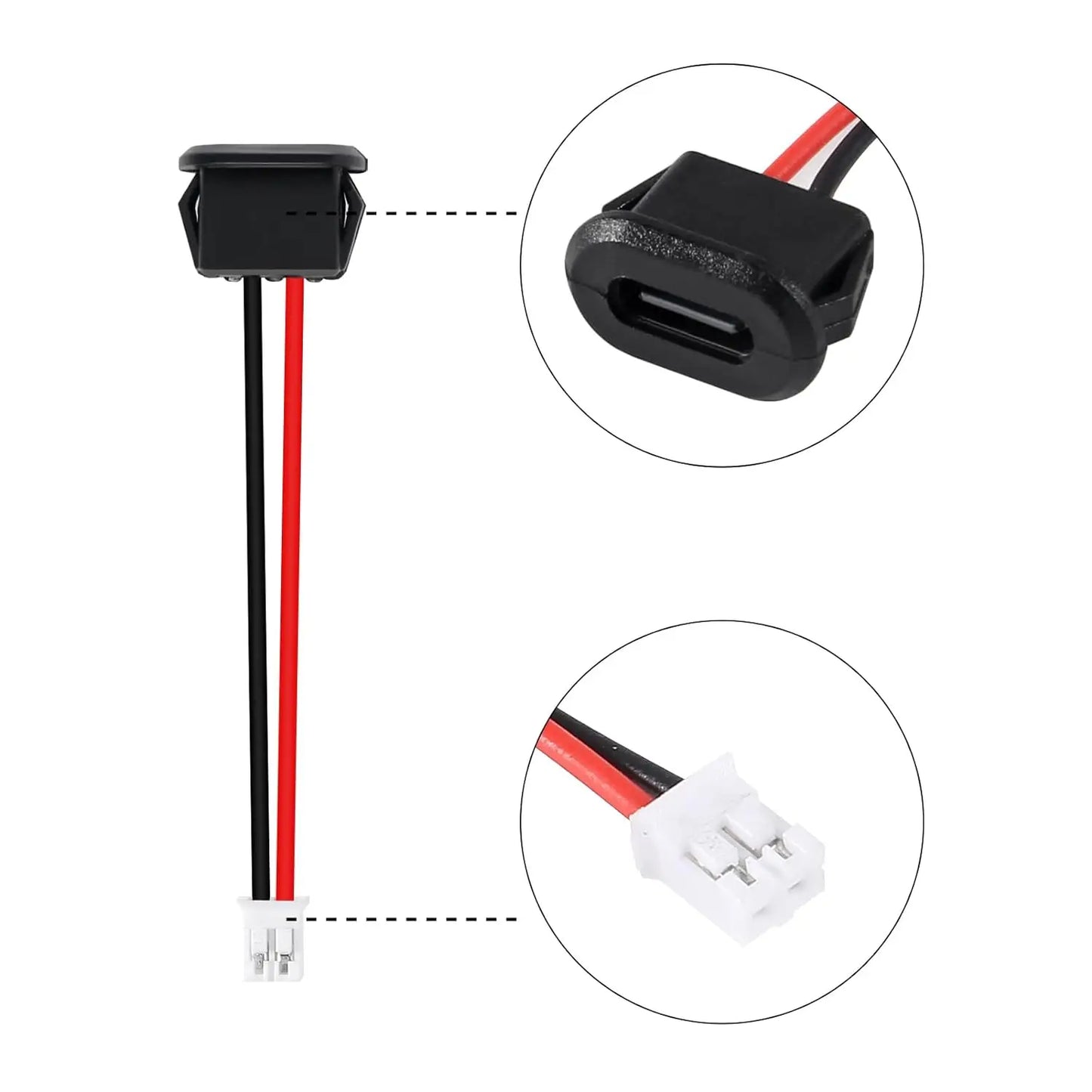 5pcs Type-C Female Chassis Waterproof 2P Wire Type USB C Pigtail Cable Extension Power Cable USB-C Plug to 2 Pin Bare Wire Open