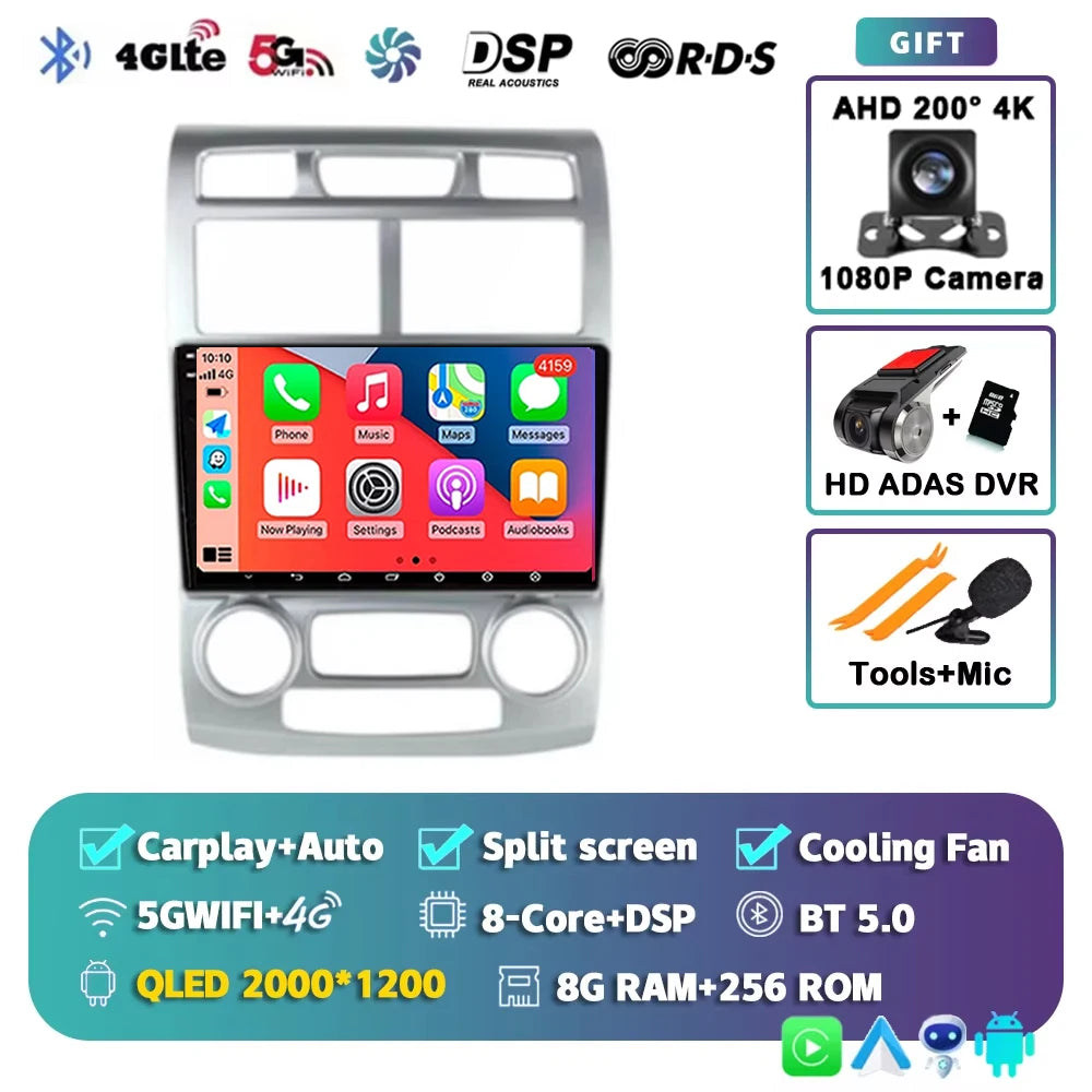 For Kia Sportage 2 2004 2005 2006 2007 - 2010 2K 12+256 QLED Android 16 CarPlay Car Radio Multimedia Video Player GPS stereo 4G