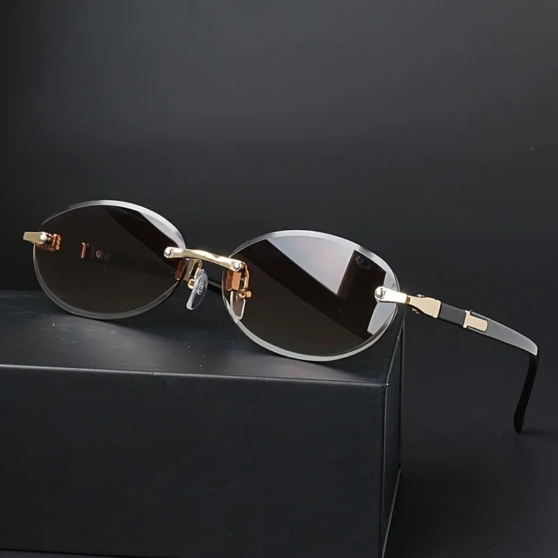 Frameless Fashion Oval Small Frame Glasses Suitable for Daily Wear By Men and Women
