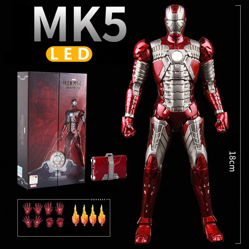 ZD Toys LED Light Iron Man MK1 MK2 MK3 MK4 MK5 MK7 MK43 MK50, 7" Action Figures