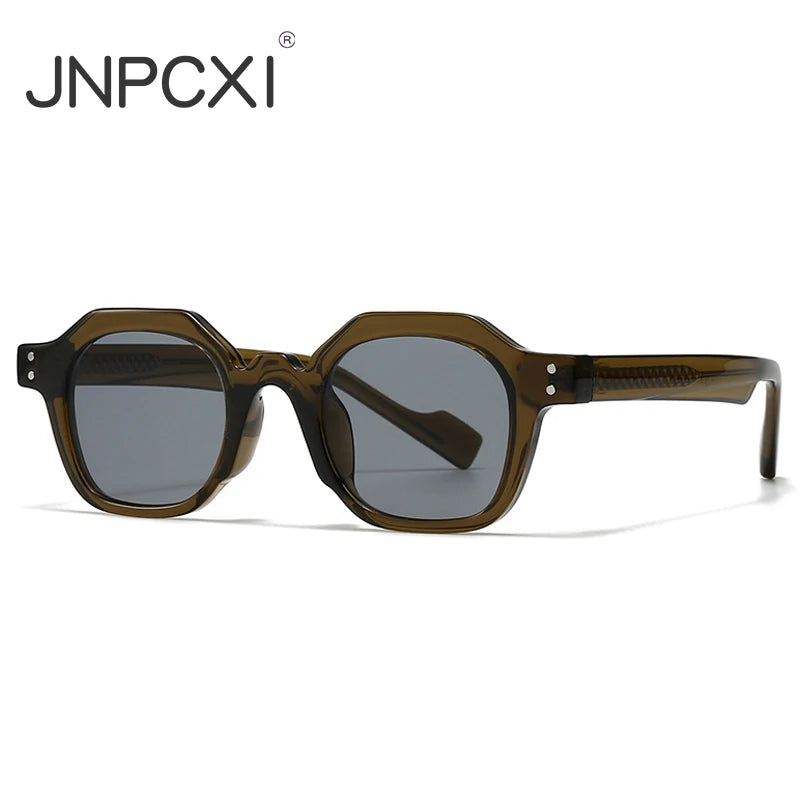 JNPCXI New Fashion Square Women Sunglasses Shades UV400 Fashion Green Gradient Men Punk Rivets Sun Glasses