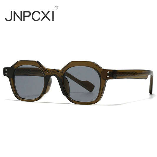 JNPCXI New Fashion Square Women Sunglasses Shades UV400 Fashion Green Gradient Men Punk Rivets Sun Glasses
