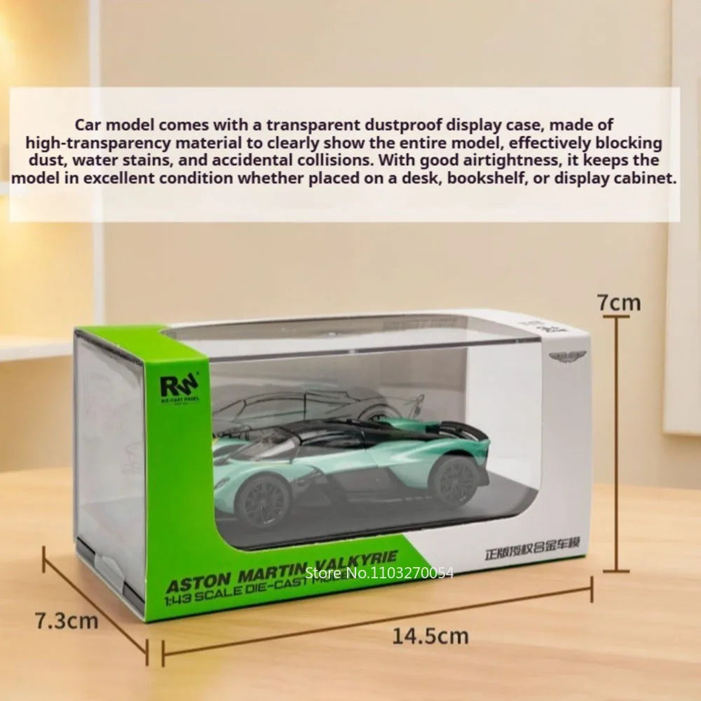 1:43 Scale Valkyrie V12 Miniature Model Alloy Diecast Car Toys Rubbre Tires Doors Opened Metal Body Vehice Gift with Acrylic Box