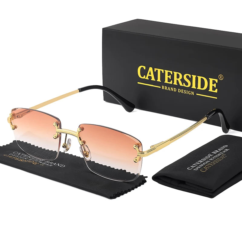 CATERSIDE Metal Rimless Frame Gradient Men's Sunglasses Punk Luxury Women Eyewear Small Rectangle Sun Glasses for UV400 Driving