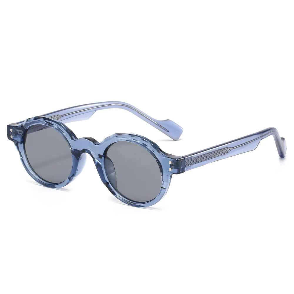 JNPCXI New TR90 Polygon Round Men Sunglasses Retro Rivets Women Gray Shades UV400 Sun Glasses