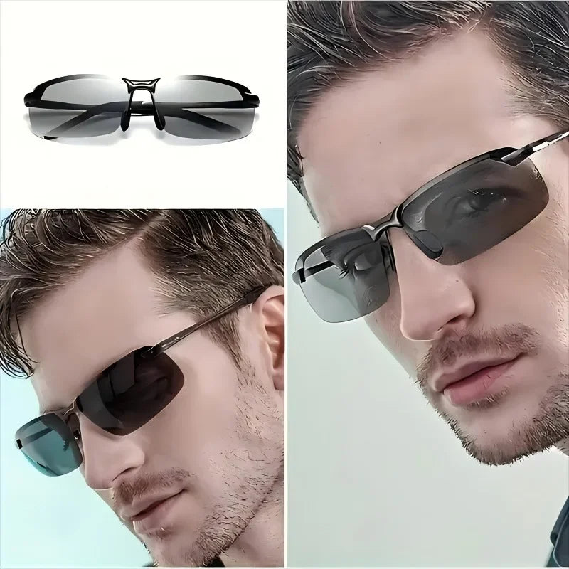 Men's Classic Polarized Fashion Glasses with Stainless Steel Frame - Photochromic Golf, Hiking, Travel, and Fishing Lenses