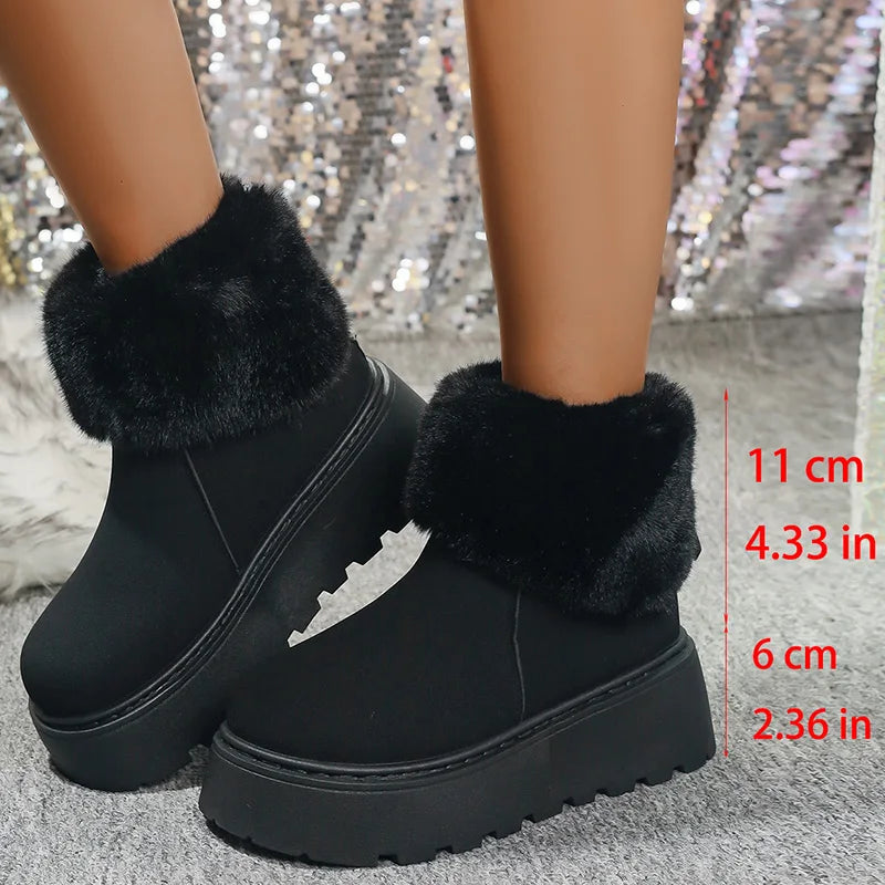 Chunky Platform Fur Ankle Boots Women 2025 New Back Zipper Faux Suede Snow Boots Woman Thick Bootm Warm Winter Booties Mujer
