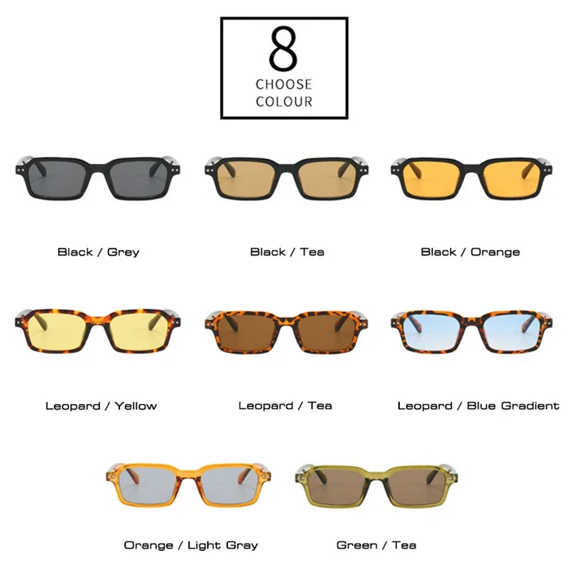 JNPCXI Retro Small Rectangle Sunglasses Women Fashion Jelly Tea Shades UV400 Men Trending Rivets Punk Sun Glasses