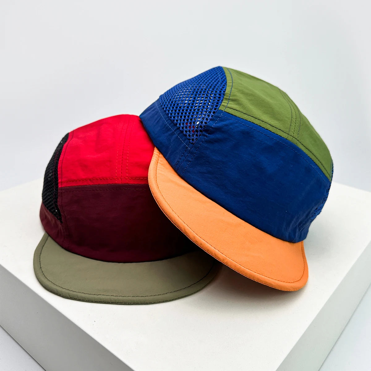 New Unisex Retro Color Block Mesh Baseball Hats Quick Drying Sunshade Outdoor Breathable Peaked Cap Versatile Fashion Short Eave