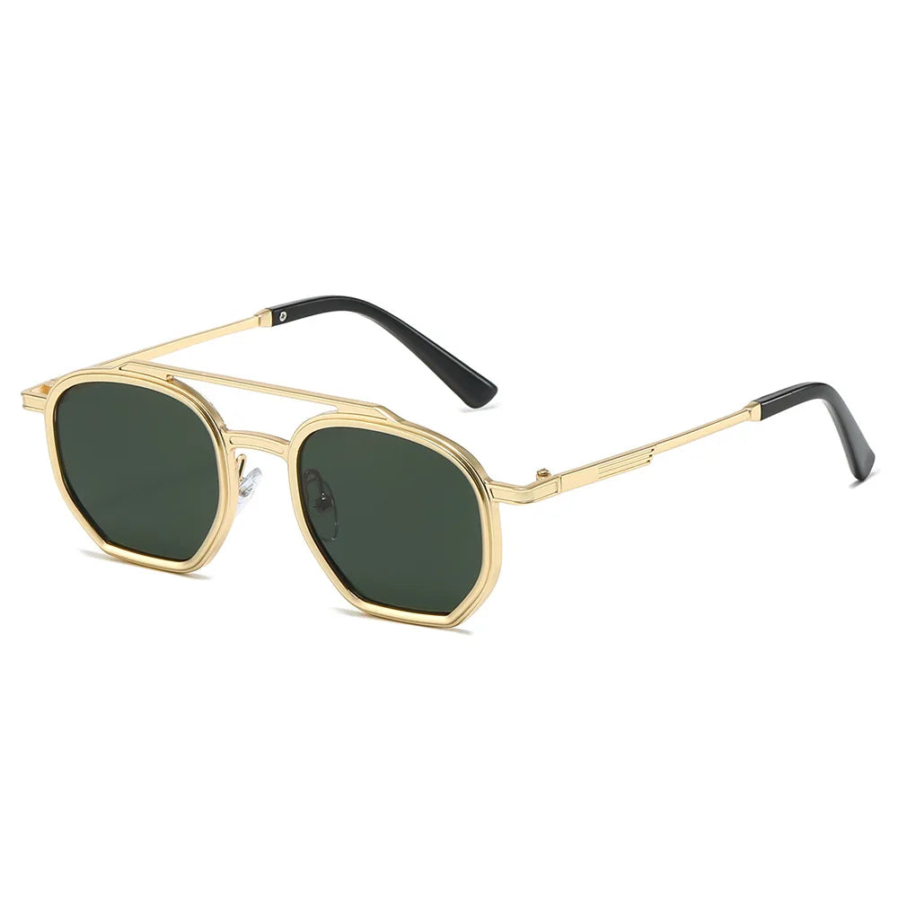 JNPCXI New Retro Double Bridges Men Polygon Small Square Sunglasses Fashion Clear Ocean Gradient Lens Eyewear Women Metal Frame