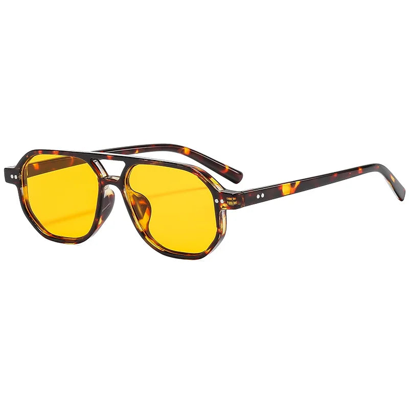JNPCXI Vintage Double Bridges Polygon Square Men Sunglasses Fashion Green Ocean Lens Eyewear Women Rivets Sun Glasses UV400