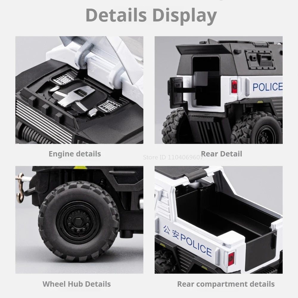 1:32 Conqueror Sabertooth Car Model Diecast Alloy Toy Doors Opened with Sound Light Pull Back Armored Vehicle Child Fashion Gift