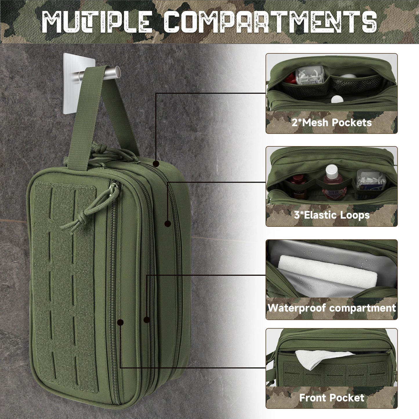 Tactical Toiletry Bag for Men Molle Pouch Shaving Kit Travel Dopp Cosmetic