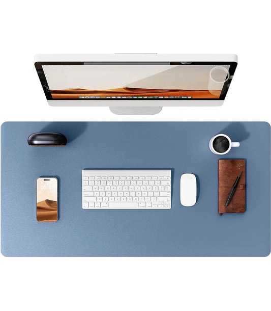 Large Blue Mouse Pad, Office Desk Mat, Non-Slip PU Leather Desk Pad Protector